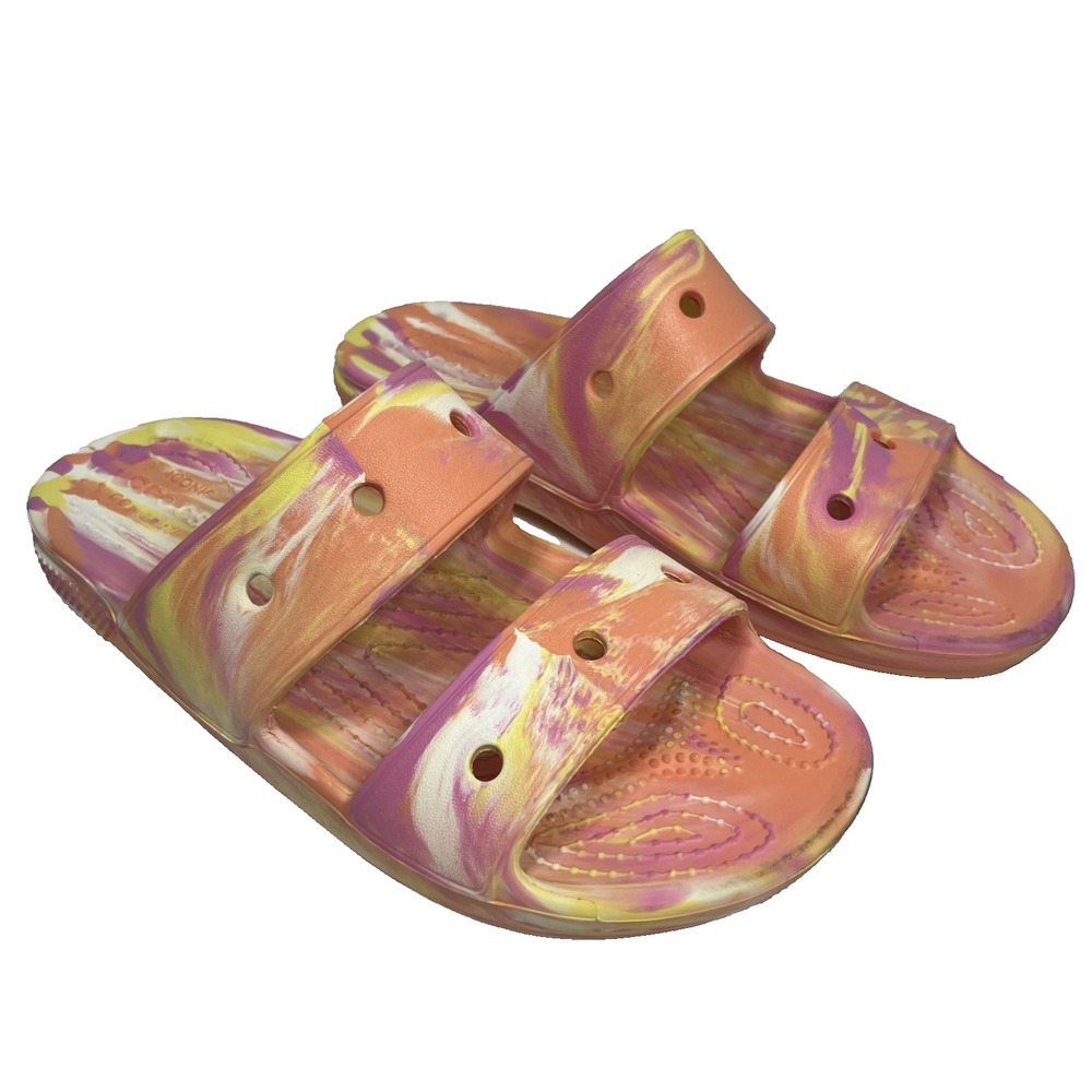 Crocs Iconic Comfort Pink Tie Dye Sandals Size M4/W6 Two Strap Slip-On Slides